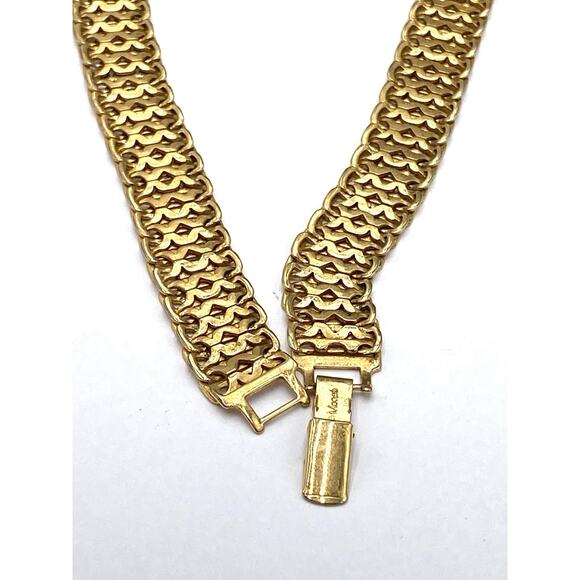 MONET Vintage Necklace Flat Collar Gold Tone Statement 16” Estate - Picture 6 of 11